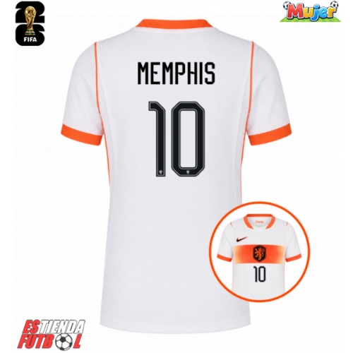 Países Bajos Memphis Depay #10 Segunda Equipación Mujer Mundial 2026 Manga Corta